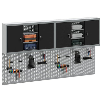 Tool Cabinet Set with Shelf 4 pcs Black Powder-Coated Steel