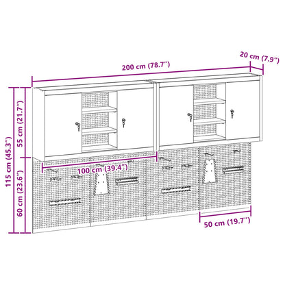 Tool Cabinet Set with Shelf 4 pcs Black Powder-Coated Steel
