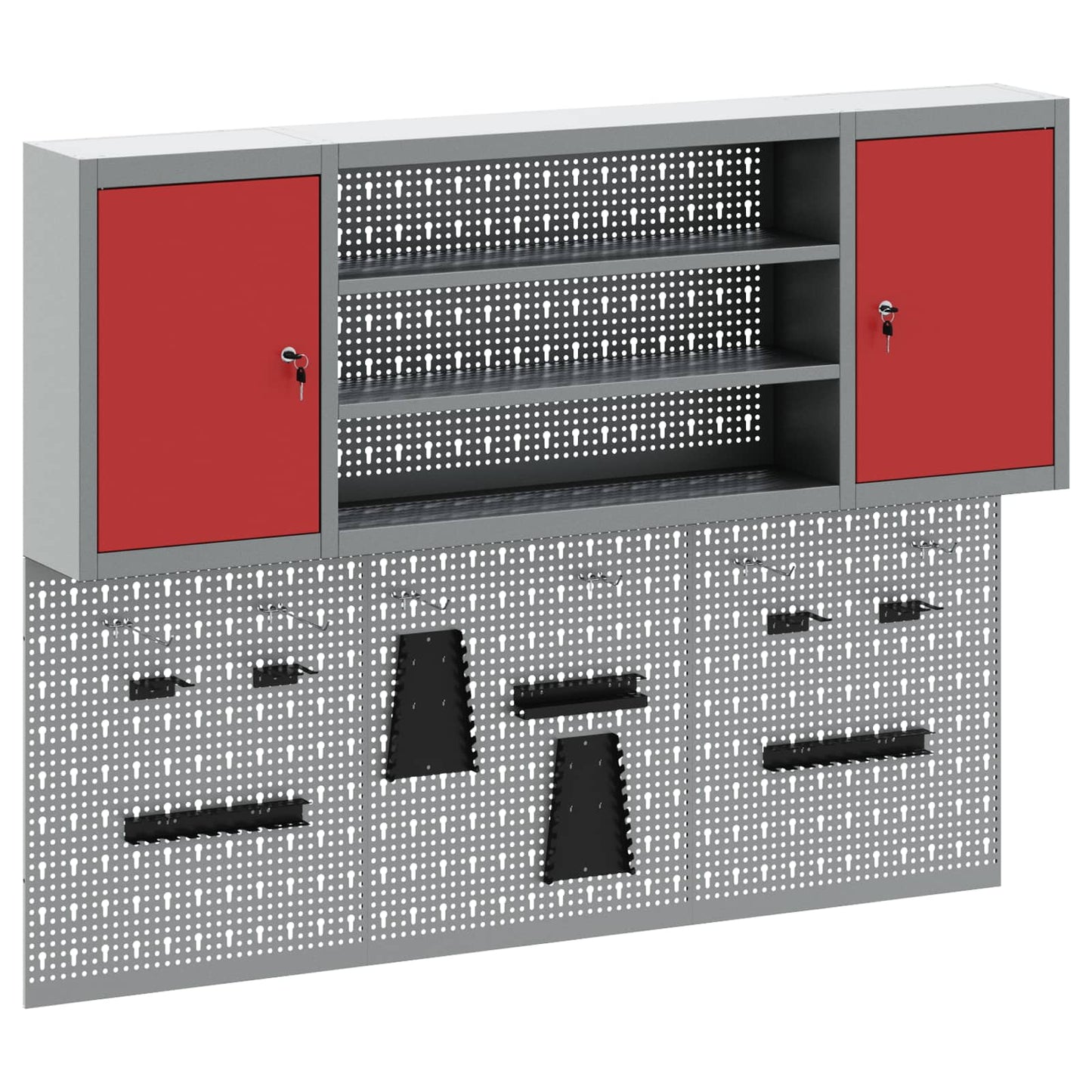 Tool Cabinet Set with Shelf 4 pcs Red Powder-Coated Steel