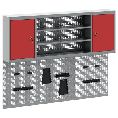 Tool Cabinet Set with Shelf 4 pcs Red Powder-Coated Steel