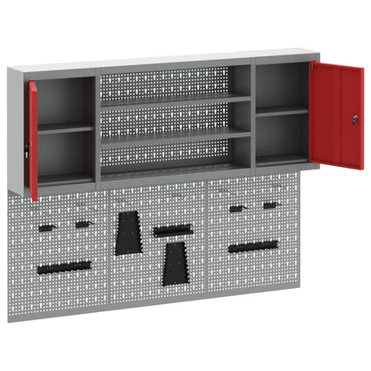 Tool Cabinet Set with Shelf 4 pcs Red Powder-Coated Steel