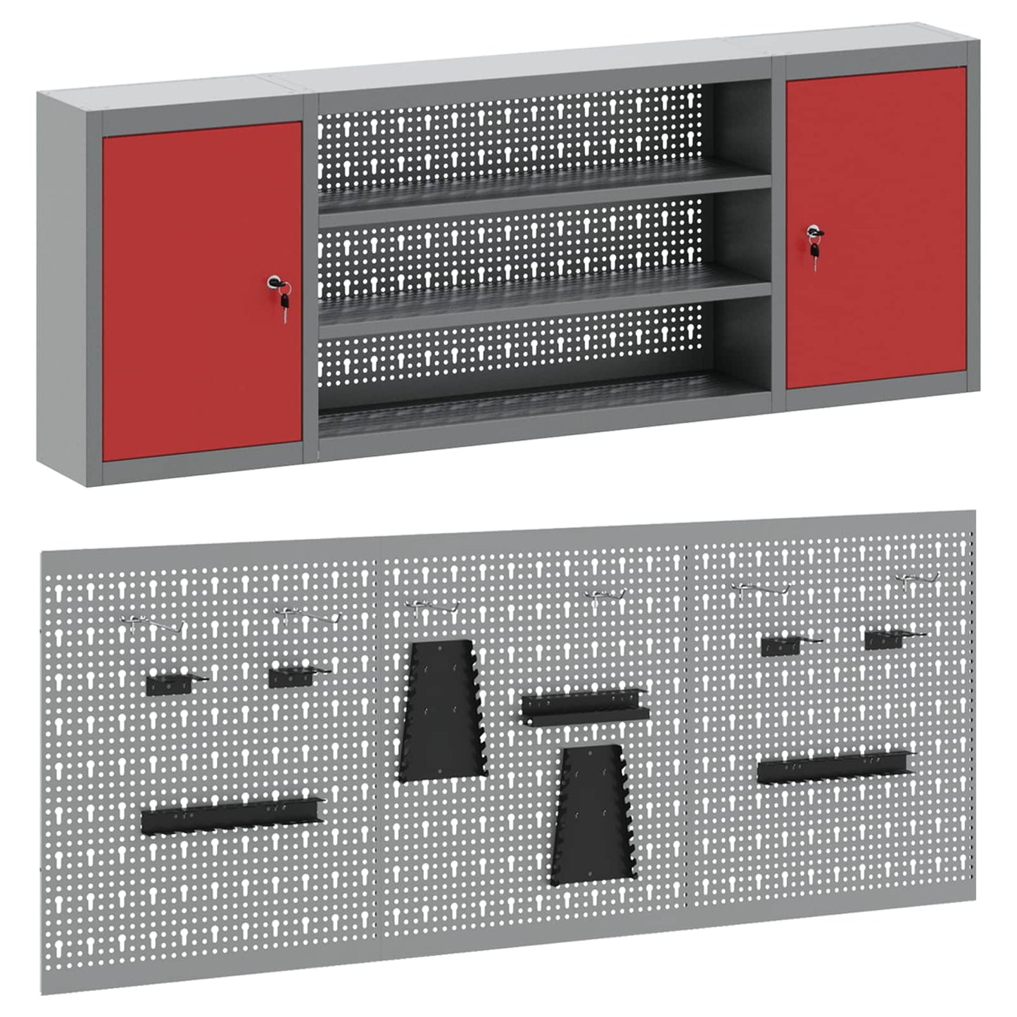 Tool Cabinet Set with Shelf 4 pcs Red Powder-Coated Steel