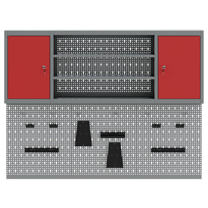 Tool Cabinet Set with Shelf 4 pcs Red Powder-Coated Steel