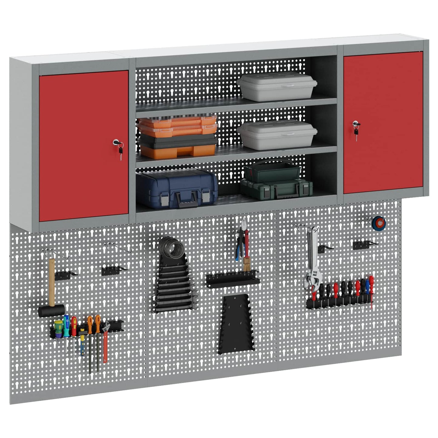 Tool Cabinet Set with Shelf 4 pcs Red Powder-Coated Steel