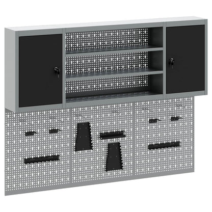 Tool Cabinet Set with Shelf 6 pcs Black Powder-Coated Steel