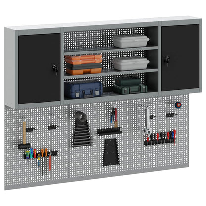 Tool Cabinet Set with Shelf 6 pcs Black Powder-Coated Steel