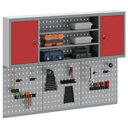 Tool Cabinet Set with Shelf 6 pcs Red Powder-Coated Steel