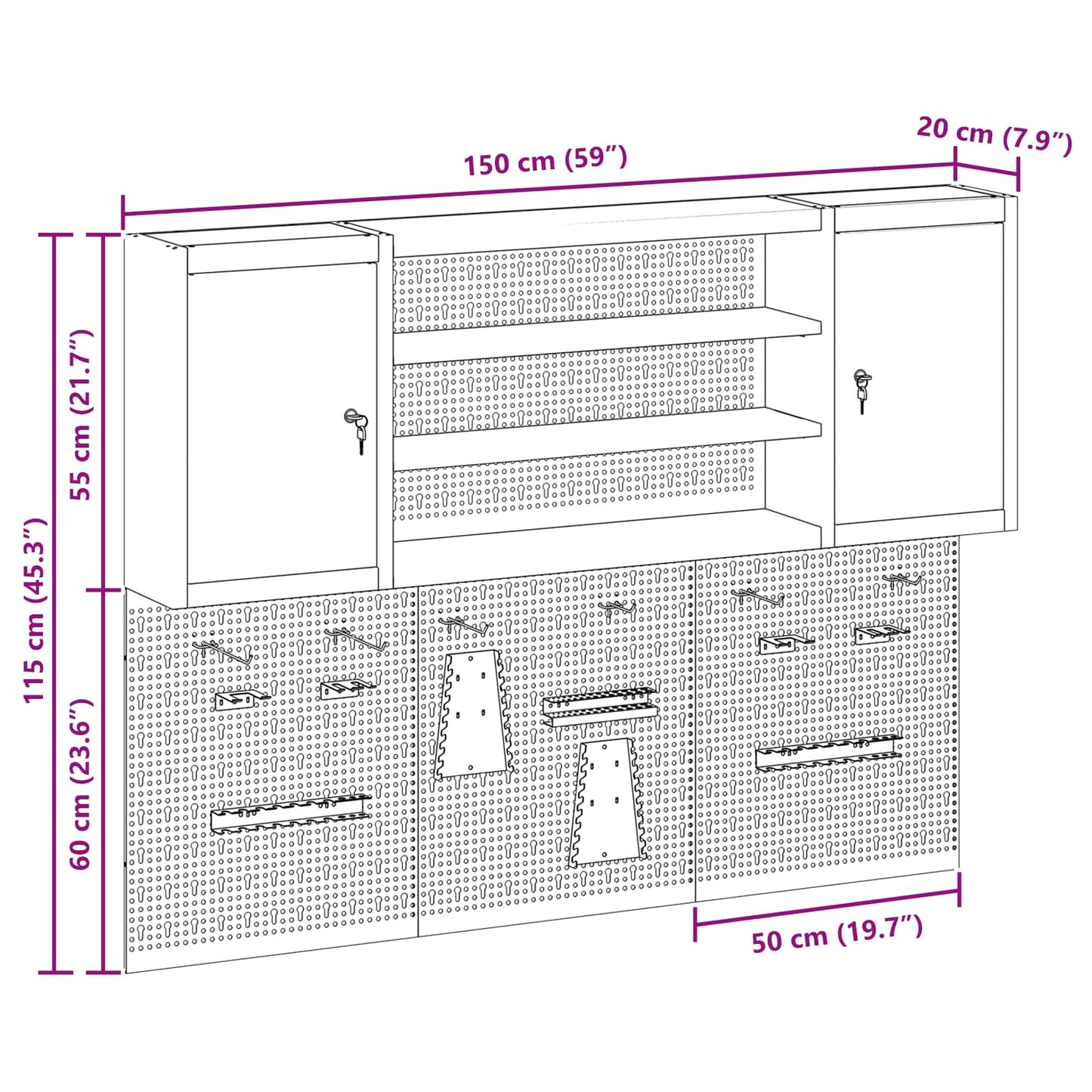 Tool Cabinet Set with Shelf 6 pcs Red Powder-Coated Steel