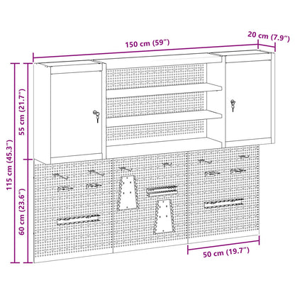 Tool Cabinet Set with Shelf 6 pcs Red Powder-Coated Steel