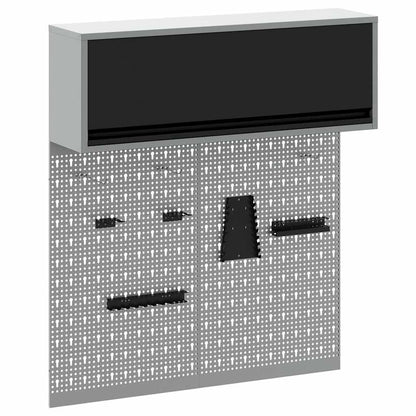 Tool Cabinet Set with Shelf 3 pcs Black Powder-Coated Steel