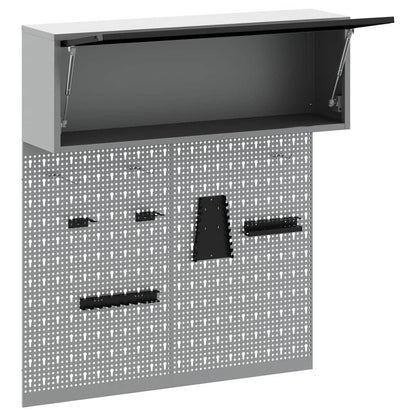 Tool Cabinet Set with Shelf 3 pcs Black Powder-Coated Steel