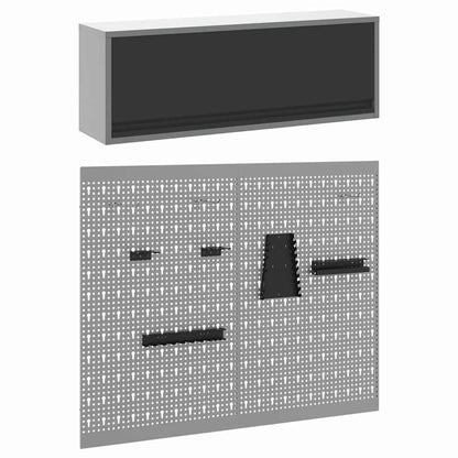 Tool Cabinet Set with Shelf 3 pcs Black Powder-Coated Steel