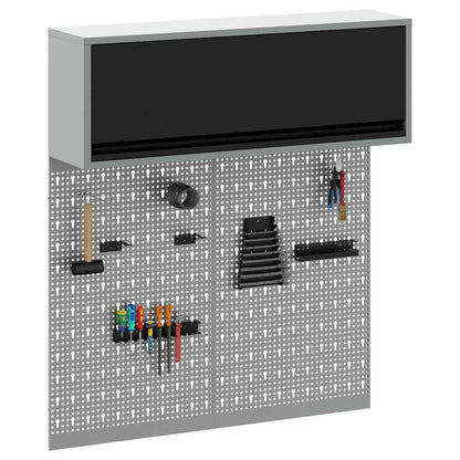Tool Cabinet Set with Shelf 3 pcs Black Powder-Coated Steel