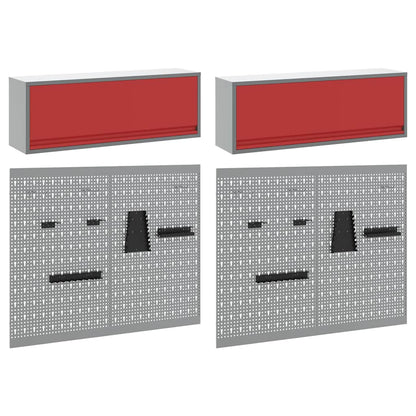 Tool Cabinet Set with Shelf 6 pcs Red Powder-Coated Steel