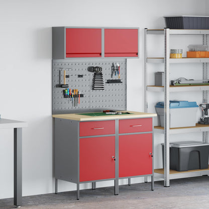 Work Cabinet Set with Drawer with Shelf with Storage 6 pcs Red