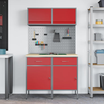 Work Cabinet Set with Drawer with Shelf with Storage 6 pcs Red