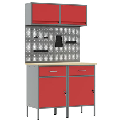 Work Cabinet Set with Drawer with Shelf with Storage 6 pcs Red