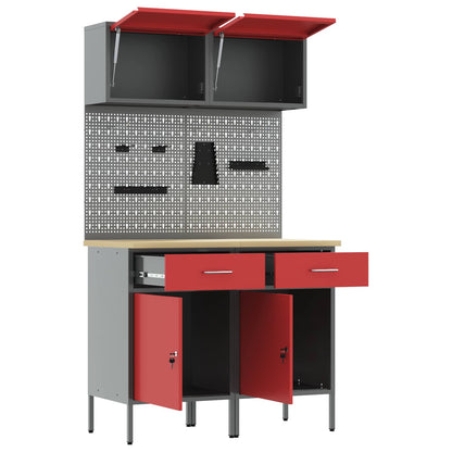 Work Cabinet Set with Drawer with Shelf with Storage 6 pcs Red