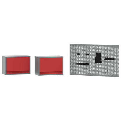 Work Cabinet Set with Drawer with Shelf with Storage 6 pcs Red