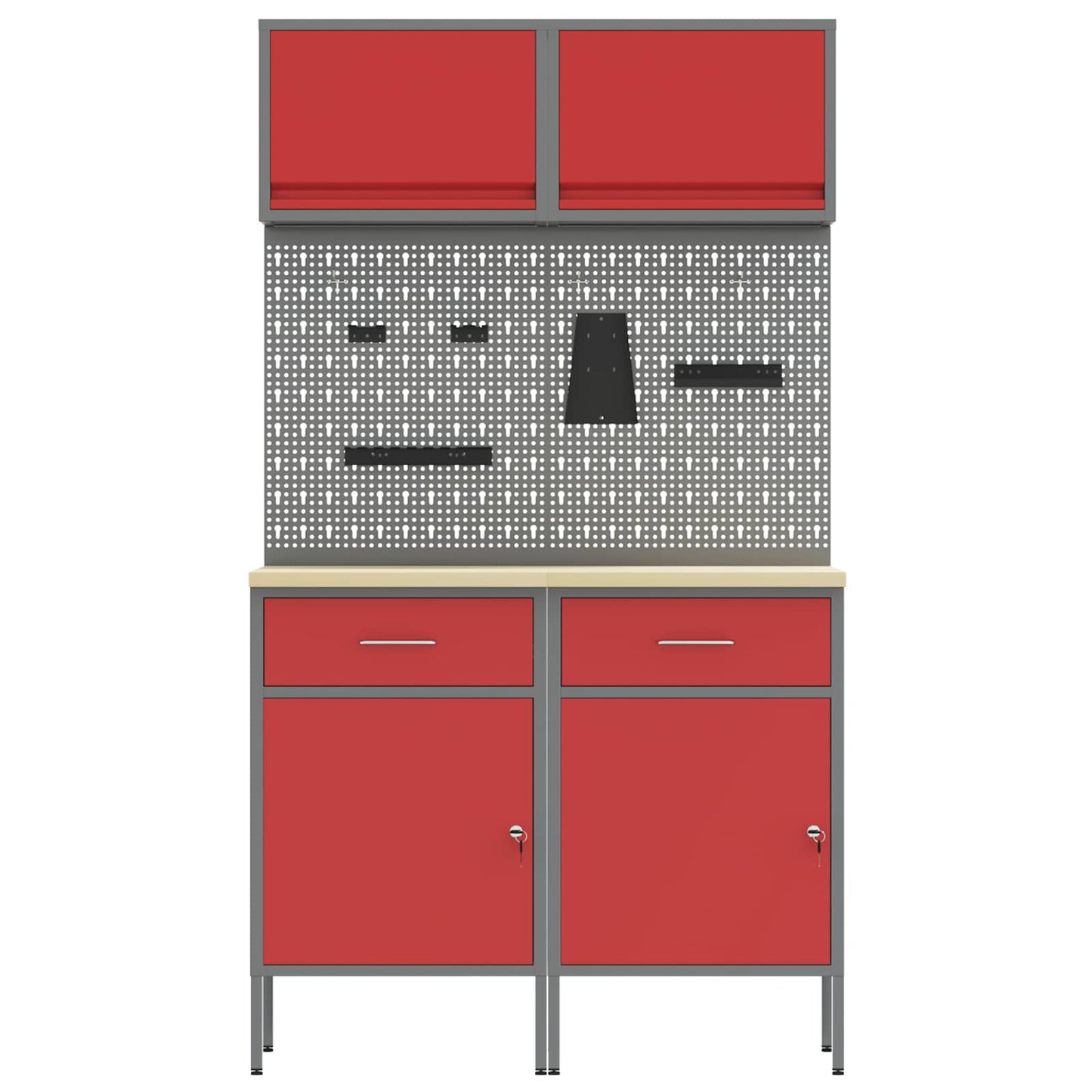 Work Cabinet Set with Drawer with Shelf with Storage 6 pcs Red
