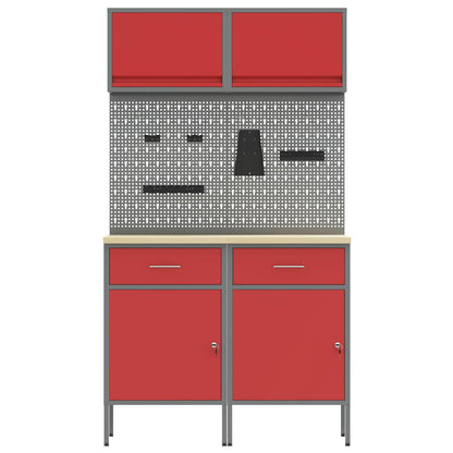 Work Cabinet Set with Drawer with Shelf with Storage 6 pcs Red