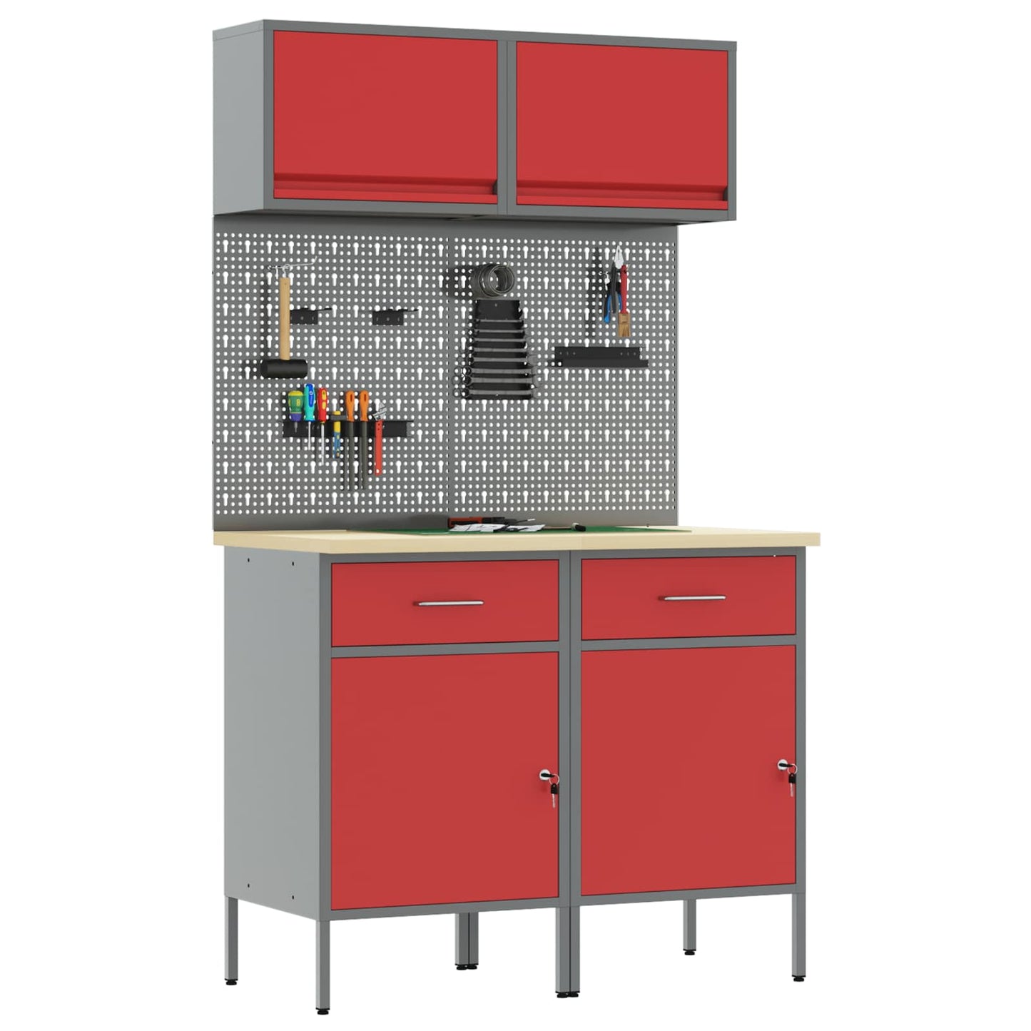 Work Cabinet Set with Drawer with Shelf with Storage 6 pcs Red