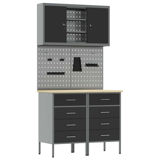 Work Cabinet Set with Drawer with Shelf Manual 5 pcs Black