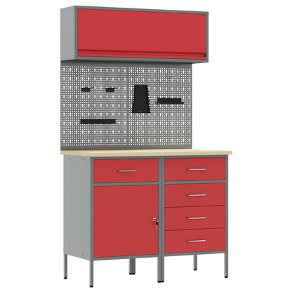 Work Cabinet Set with Drawer with Shelf with Storage 5 pcs Red