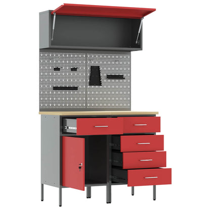 Work Cabinet Set with Drawer with Shelf with Storage 5 pcs Red