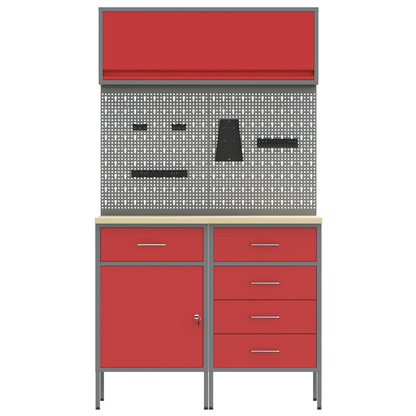 Work Cabinet Set with Drawer with Shelf with Storage 5 pcs Red