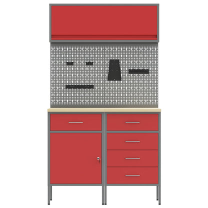 Work Cabinet Set with Drawer with Shelf with Storage 5 pcs Red