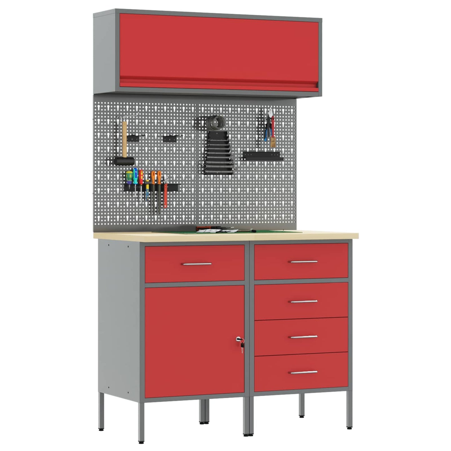 Work Cabinet Set with Drawer with Shelf with Storage 5 pcs Red