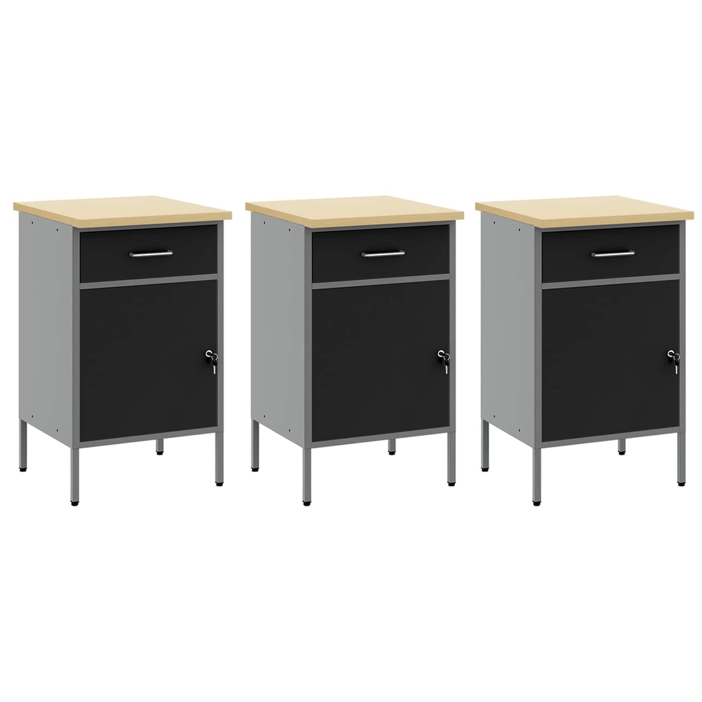 Work Cabinet with Drawer 8 pcs Black Engineered Wood and Steel