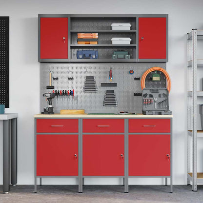 Work Cabinet with Drawer 7 pcs Red Engineered Wood and Steel