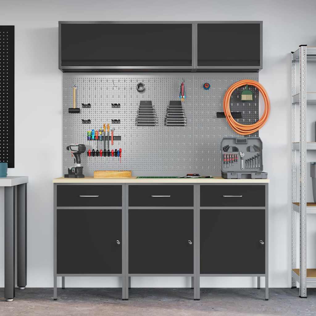 Work Cabinet Set with Drawer with Storage Manual 8 pcs Black