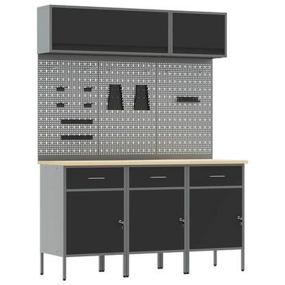 Work Cabinet Set with Drawer with Storage Manual 8 pcs Black