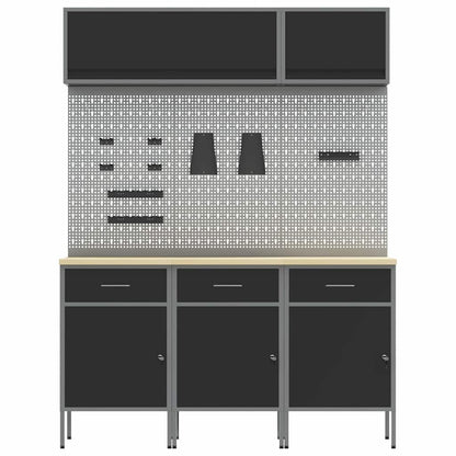 Work Cabinet Set with Drawer with Storage Manual 8 pcs Black