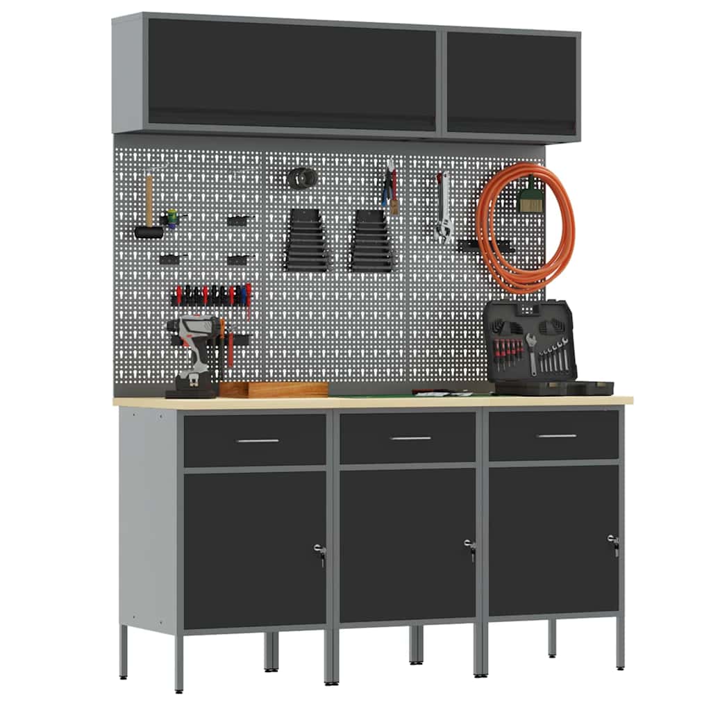 Work Cabinet Set with Drawer with Storage Manual 8 pcs Black