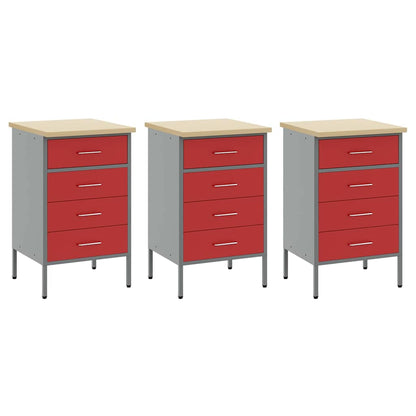 Work Cabinet with Drawer 8 pcs Red Engineered Wood and Steel