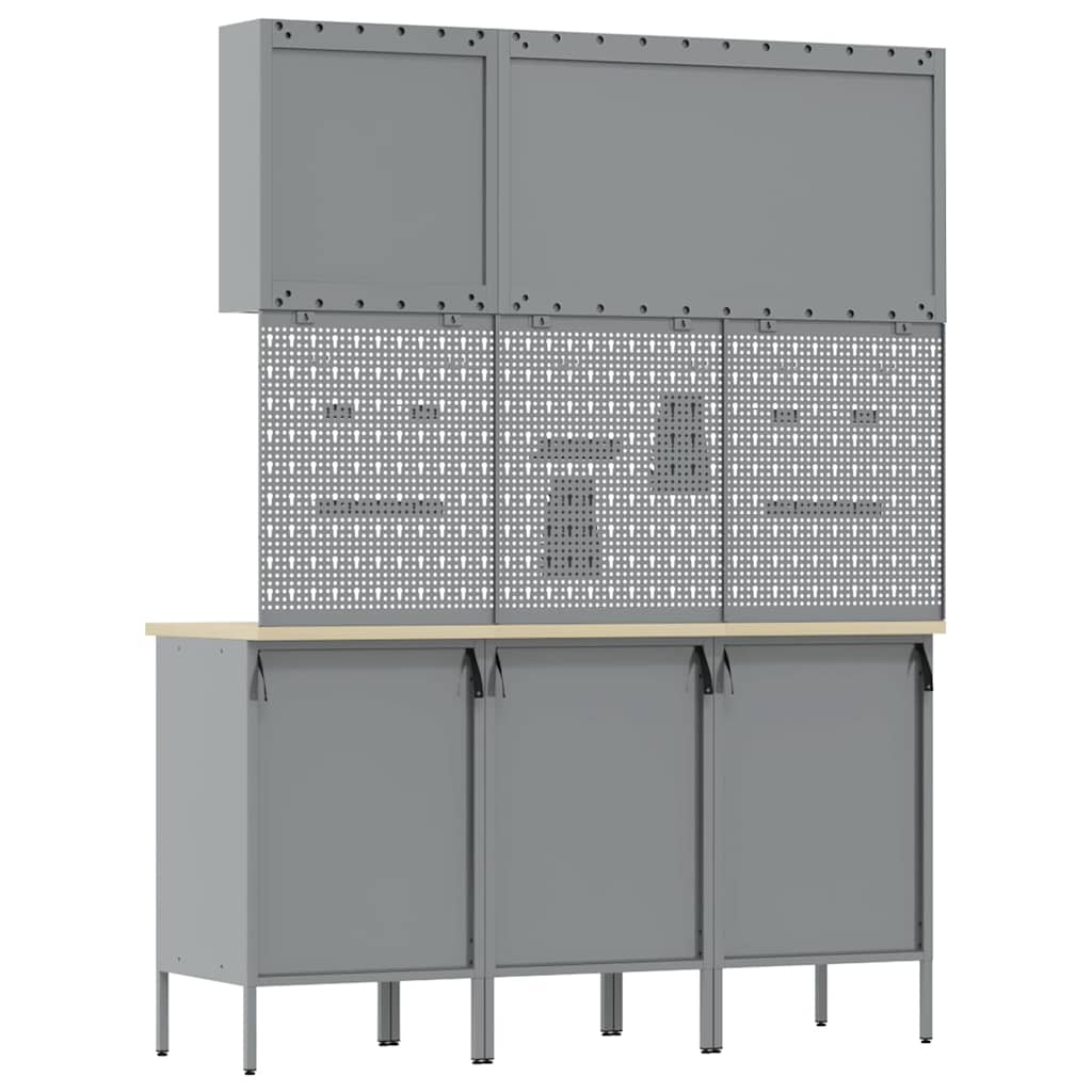 Work Cabinet with Drawer 8 pcs Red Engineered Wood and Steel