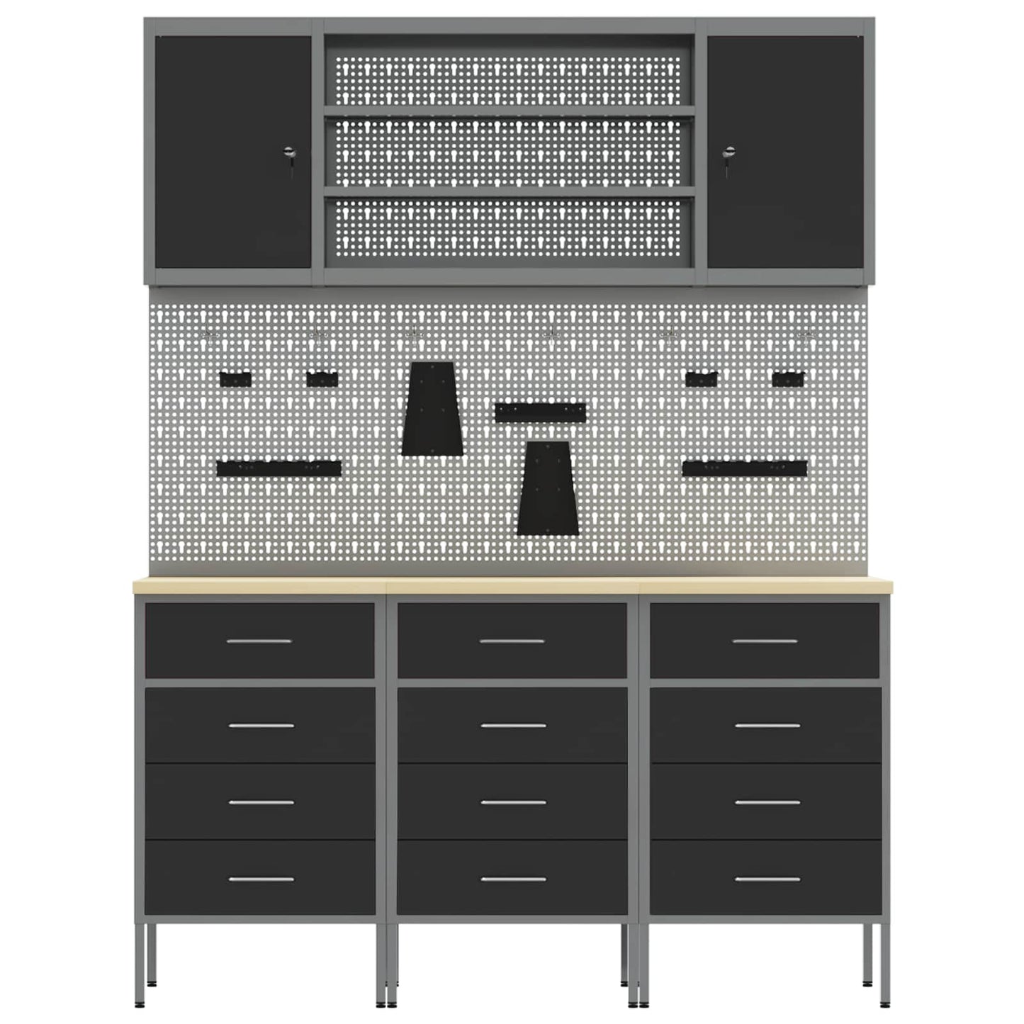 Work Cabinet with Drawer 7 pcs Black Engineered Wood and Steel