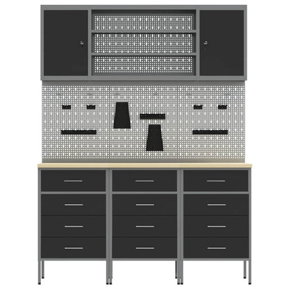 Work Cabinet with Drawer 7 pcs Black Engineered Wood and Steel