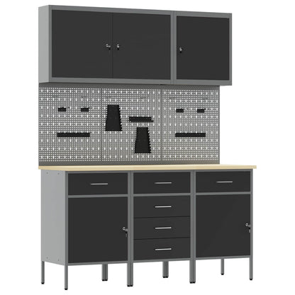 Work Cabinet with Drawer 8 pcs Black Engineered Wood and Steel