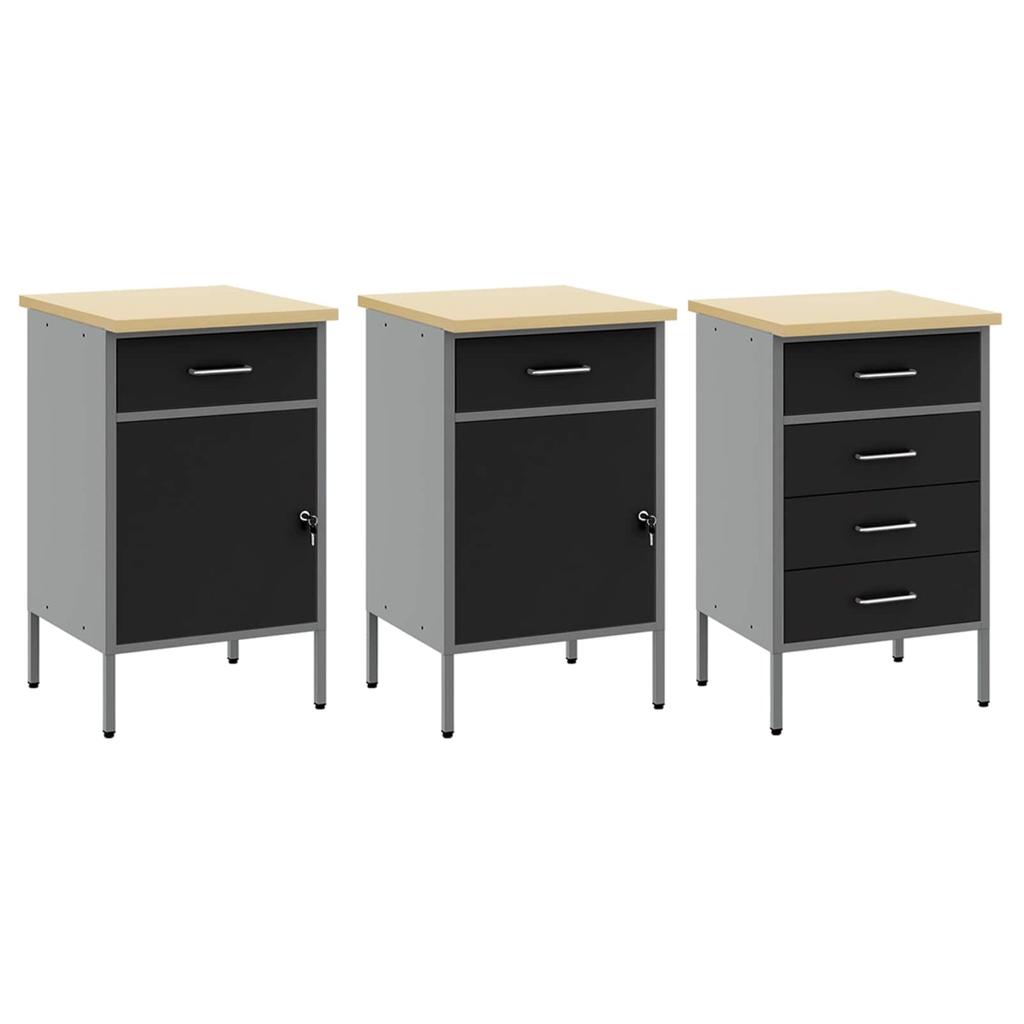Work Cabinet with Drawer 8 pcs Black Engineered Wood and Steel