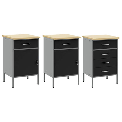 Work Cabinet with Drawer 8 pcs Black Engineered Wood and Steel