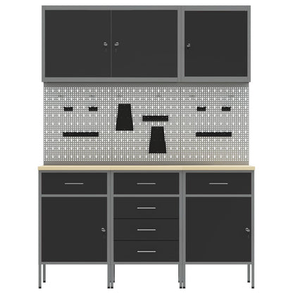 Work Cabinet with Drawer 8 pcs Black Engineered Wood and Steel