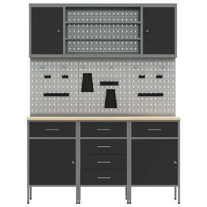 Work Cabinet with Drawer 7 pcs Black Engineered Wood and Steel