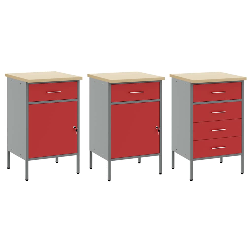 Work Cabinet with Drawer 7 pcs Red Engineered Wood and Steel