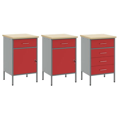 Work Cabinet with Drawer 7 pcs Red Engineered Wood and Steel