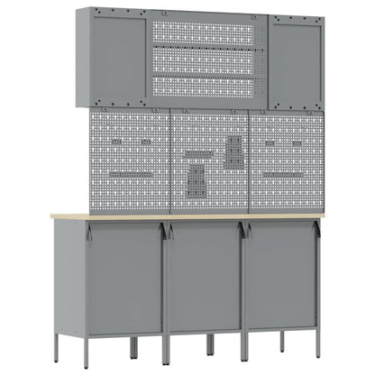 Work Cabinet with Drawer 7 pcs Red Engineered Wood and Steel